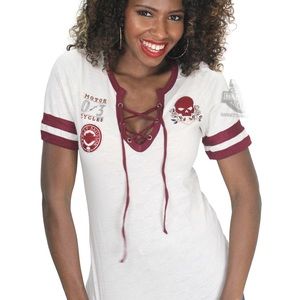 HARLEY-DAVIDSON® Racer Willie G Skull Lace Up V-Neck Short Sleeve T-Shirt M